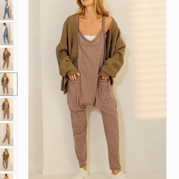 Mineral Wash French Terry Jumpsuit Women’s Harem One Piece 90’s Y2K Brown BR41 - Picture 3 of 7